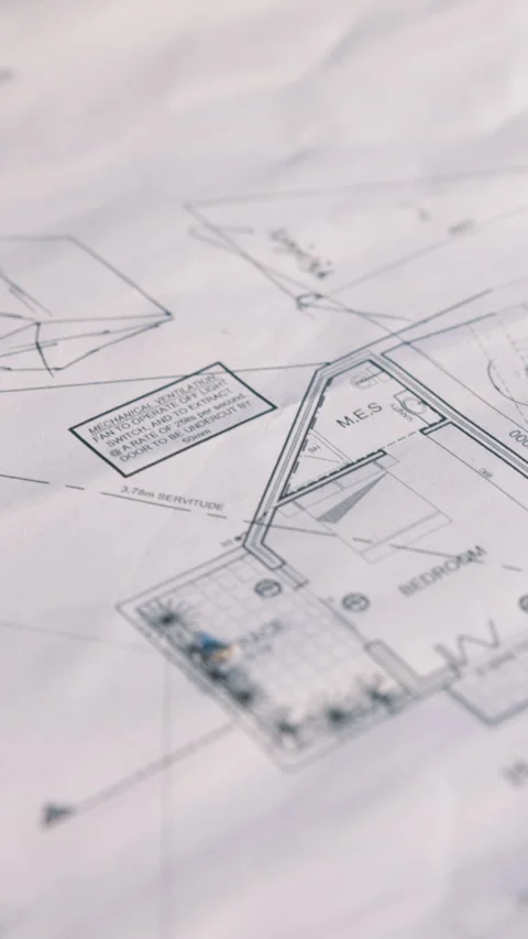 Architecture, building and floor plan with detail for design, engineering or Stock Footage 336187641