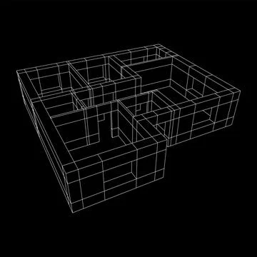 Architecture building. Modern house plan. Wireframe low poly mesh. Ilustración de archivo