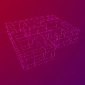 Architecture building. Modern house plan. Wireframe low poly mesh. Ilustración de archivo