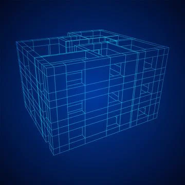 Architecture building. Modern house plan. Wireframe low poly mesh. Ilustración de archivo