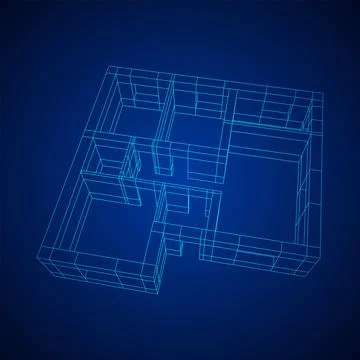 Architecture building. Modern house plan. Wireframe low poly mesh. Ilustración de archivo