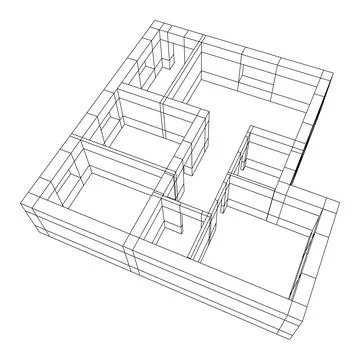 Architecture building. Modern house plan. Wireframe low poly mesh. Ilustración de archivo
