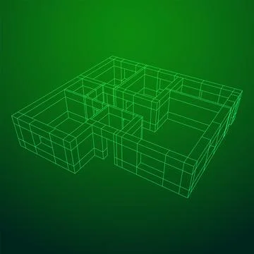 Architecture building. Modern house plan. Wireframe low poly mesh. Ilustración de archivo