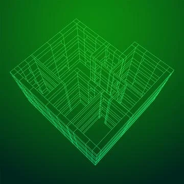 Architecture building. Modern house plan. Wireframe low poly mesh. Ilustración de archivo