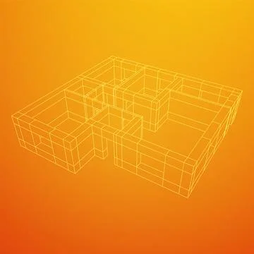 Architecture building. Modern house plan. Wireframe low poly mesh. Ilustración de archivo