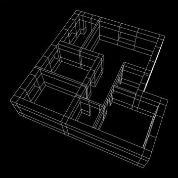 Architecture building. Modern house plan. Wireframe low poly mesh. Ilustración de archivo