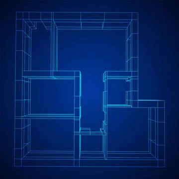 Architecture building. Modern house plan. Wireframe low poly mesh. Ilustración de archivo