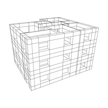 Architecture building. Modern house plan. Wireframe low poly mesh. Ilustración de archivo