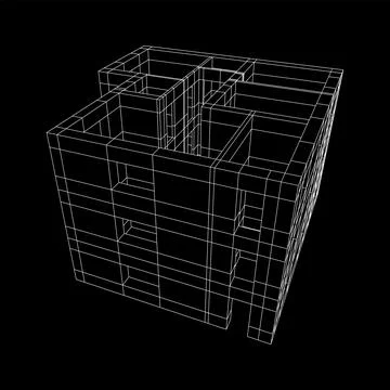 Architecture building. Modern house plan. Wireframe low poly mesh. Ilustración de archivo