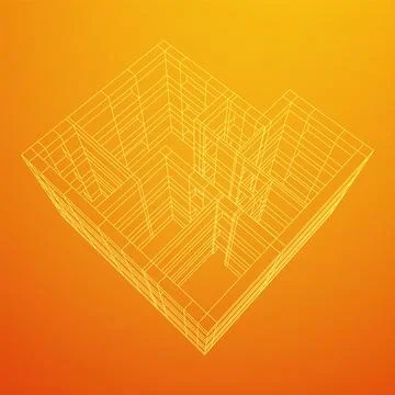 Architecture building. Modern house plan. Wireframe low poly mesh. Ilustración de archivo