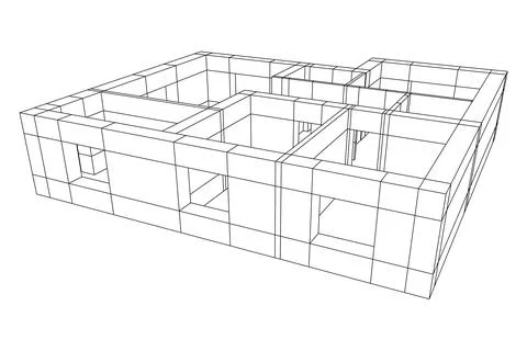 Architecture building. Modern house plan. Wireframe low poly mesh. Ilustración de archivo