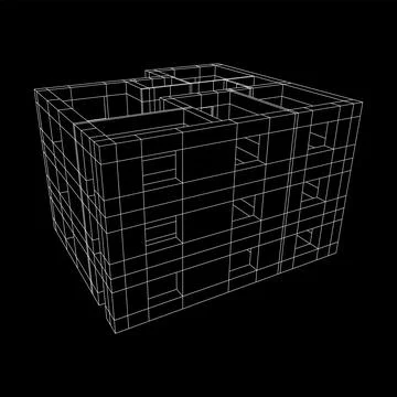 Architecture building. Modern house plan. Wireframe low poly mesh. Ilustración de archivo