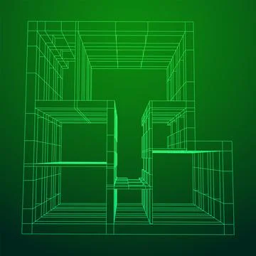 Architecture building. Modern house plan. Wireframe low poly mesh. Ilustración de archivo
