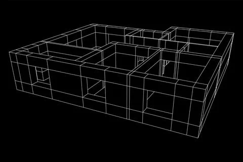 Architecture building. Modern house plan. Wireframe low poly mesh. Ilustración de archivo