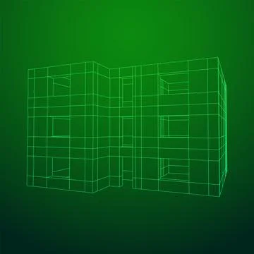 Architecture building. Modern house plan. Wireframe low poly mesh. Ilustración de archivo