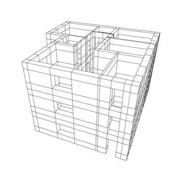 Architecture building. Modern house plan. Wireframe low poly mesh. Ilustración de archivo