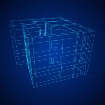 Architecture building. Modern house plan. Wireframe low poly mesh. Ilustración de archivo
