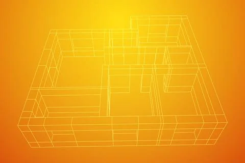 Architecture building. Modern house plan. Wireframe low poly mesh. Ilustración de archivo