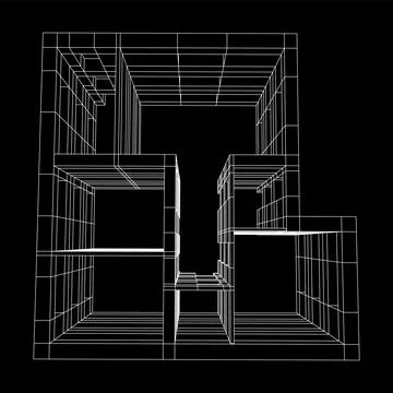 Architecture building. Modern house plan. Wireframe low poly mesh. Ilustración de archivo