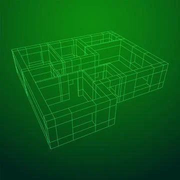 Architecture building. Modern house plan. Wireframe low poly mesh. Ilustración de archivo