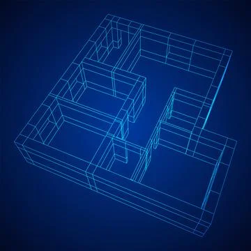 Architecture building. Modern house plan. Wireframe low poly mesh. Ilustración de archivo