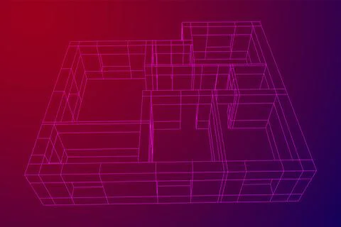 Architecture building. Modern house plan. Wireframe low poly mesh. Ilustración de archivo