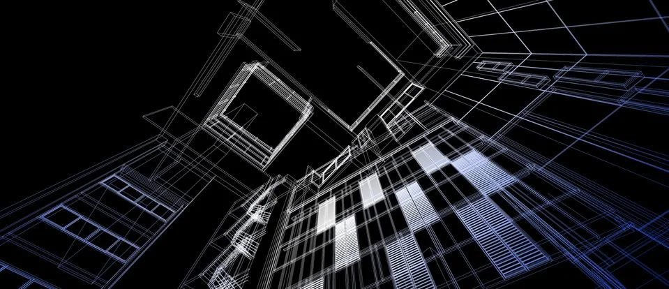 Architecture building space design concept 3d perspective gradient color wire Ilustración de archivo