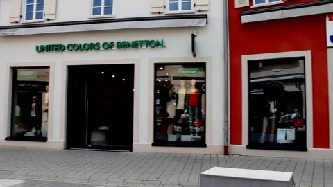 Architecture of buildings built in the French medieval style for shopping outlet Stock Footage