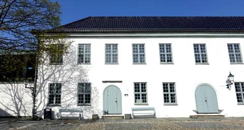 Architecture Buildings elevation inside the Bergenhus fortress in Bergen Stock Photos