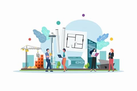 Architecture class with miniature people. Stock Illustration