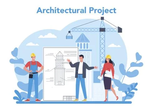 Architecture concept. Idea of building project and construction work. Stock Illustration