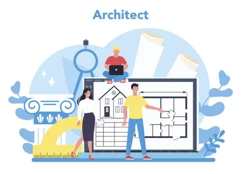 Architecture concept. Idea of building project and construction work. Ilustración de archivo