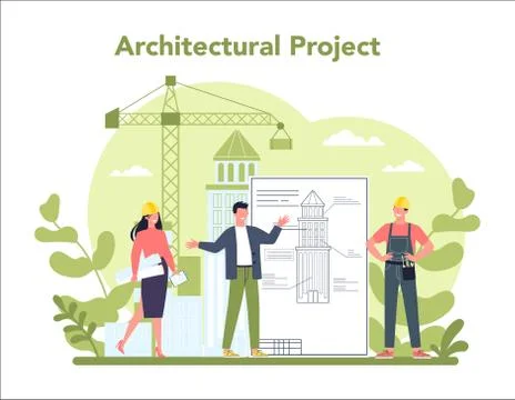 Architecture concept. Idea of building project and construction work. Stock Illustration