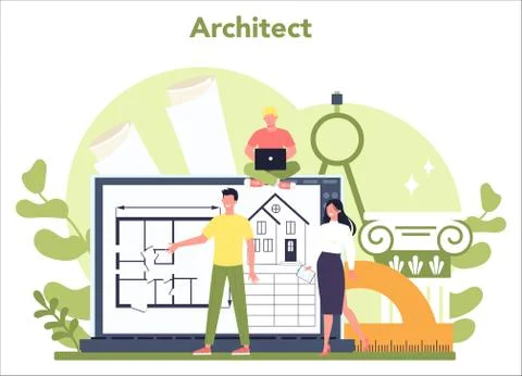 Architecture concept. Idea of building project and construction work. Ilustración de archivo