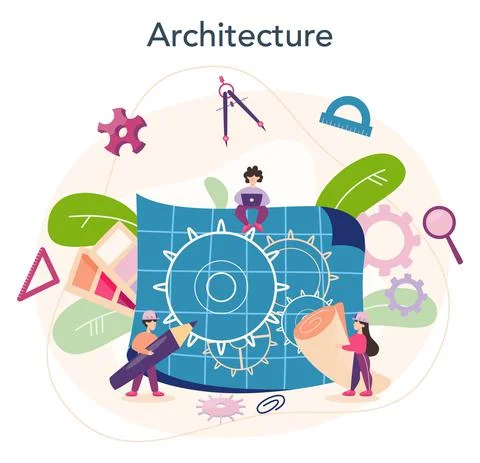 Architecture concept. Idea of building project and construction Ilustración de archivo