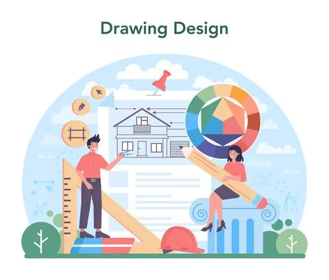 Architecture concept. Idea of building project and construction work Ilustración de archivo