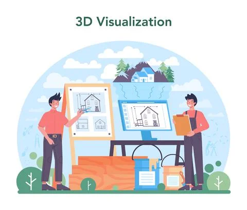 Architecture concept. Idea of building project and construction work Stock Illustration