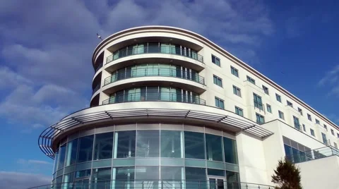 Architecture curved windows white deep blue sky Stock Footage 48651719