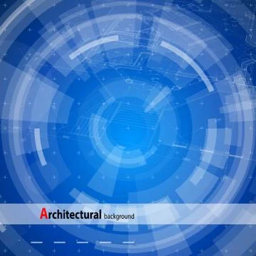 Architecture design: blueprint house plan &amp; blue technology radial background Ilustración de archivo