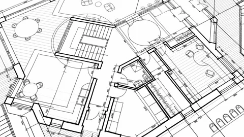 Architecture design: blueprint plan Stock Footage 262305272