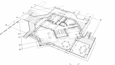 Architecture design: blueprint plan Stock Footage 262305275