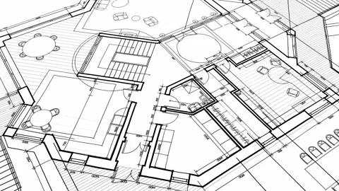 Architecture design: blueprint plan Stock Footage 262305742