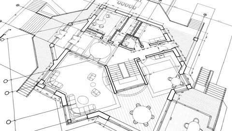 Architecture design: blueprint plan Stock Footage 262305743