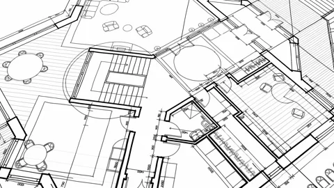 Architecture design: blueprint plan Stock Footage 262305761