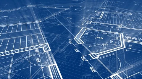 Architecture design: blueprint plan - illustration of a plan modern house Stock Footage 97598278