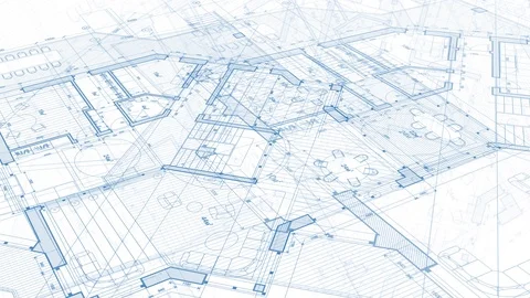 Architecture design: blueprint plan modern house Stock Footage 92547252