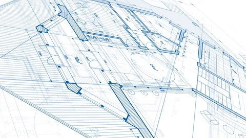 Architecture design: blueprint plan modern house Stock Footage 92572053