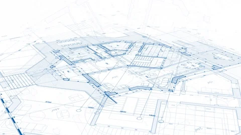 Architecture design: blueprint plan modern house Stock Footage 92572328