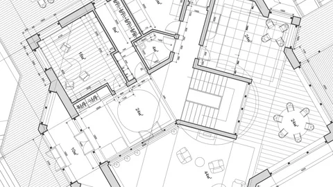 Architecture design: blueprint plan modern house Stock Footage 92577982