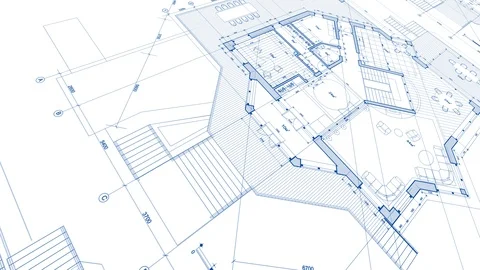 Architecture design: blueprint plan modern house Stock Footage 92594197
